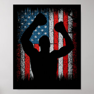 Poster Bandeira Americana Usa Boxe Kickboxing Patriótico