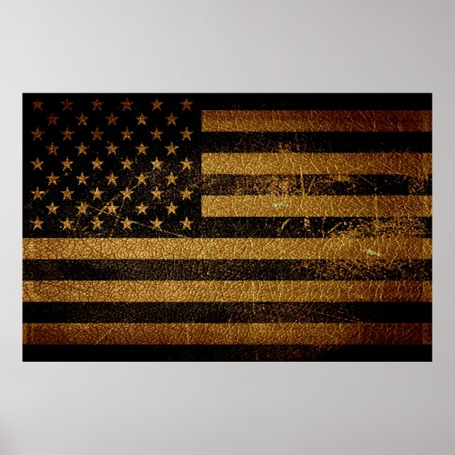Poster Bandeira Americana Vintage Leather #3 (Frente)