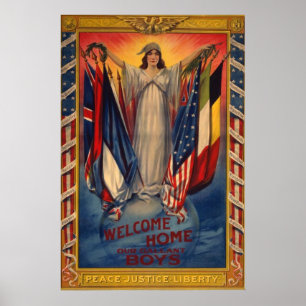 Poster Bandeira Americana Vintage Paz Justiça Liberdade