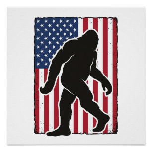 Póster Bandeira Americana Vintage Silhueta de Pé Grande V