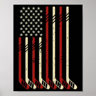 Poster Bandeira Americana Vintage Usa Fã de Hóquei no Gel