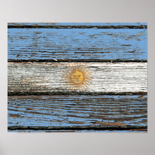 Poster Bandeira argentina com efeito de madeira áspero d