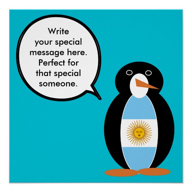 Póster Bandeira Argentina Pinguim Ms Personalizado (Frente)