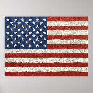 Poster Bandeira Artística Americana - Arte Desenhada à Mã