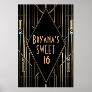 Poster Bandeira bem-vinda de Gatsby do art deco Dourado