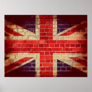 Poster Bandeira BRITÂNICA do vintage em uma parede de
