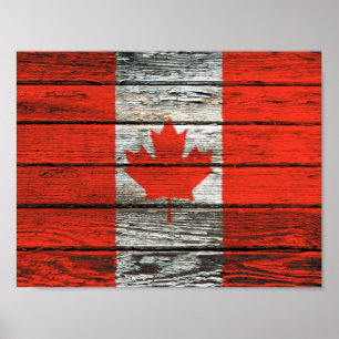 Poster Bandeira canadense com efeito de madeira áspero d
