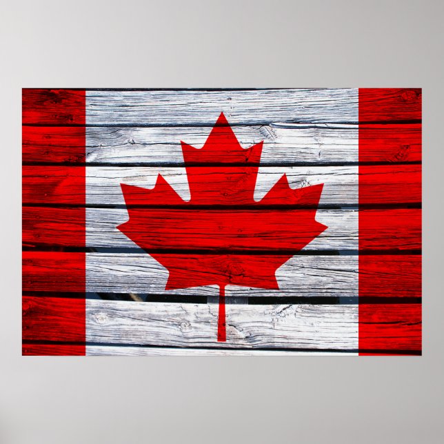Poster Bandeira Canadense Rustic Wood (Frente)