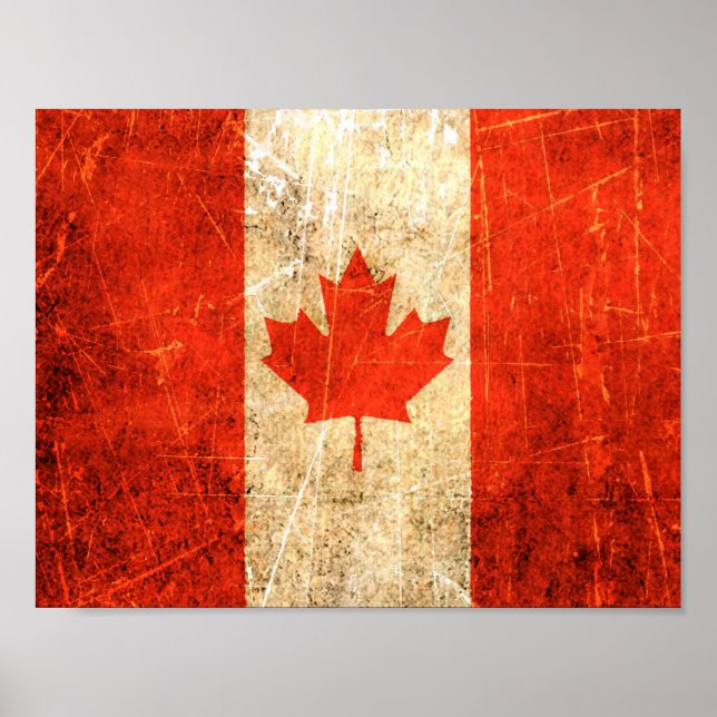Póster Bandeira Canadiana Vintage, cratada e Vestida (Frente)