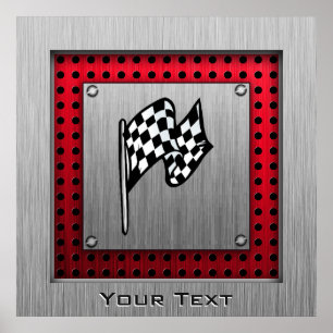 Póster Bandeira Checkered; olhar de alumínio escovado