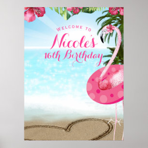 Póster Bandeira chique do partido do rosa do hibiscus dos