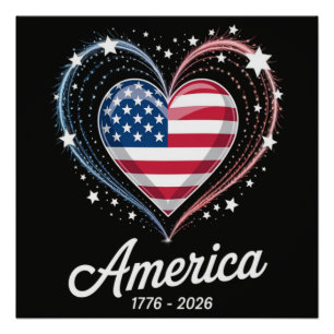 Póster Bandeira Coração 1776 2026 4 de julho Aniversário