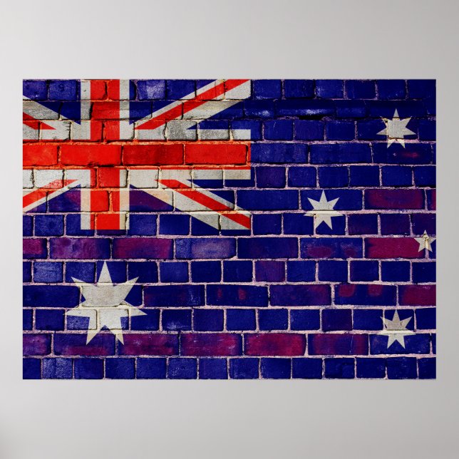Poster Bandeira da Austrália em um muro de tijolos (Frente)
