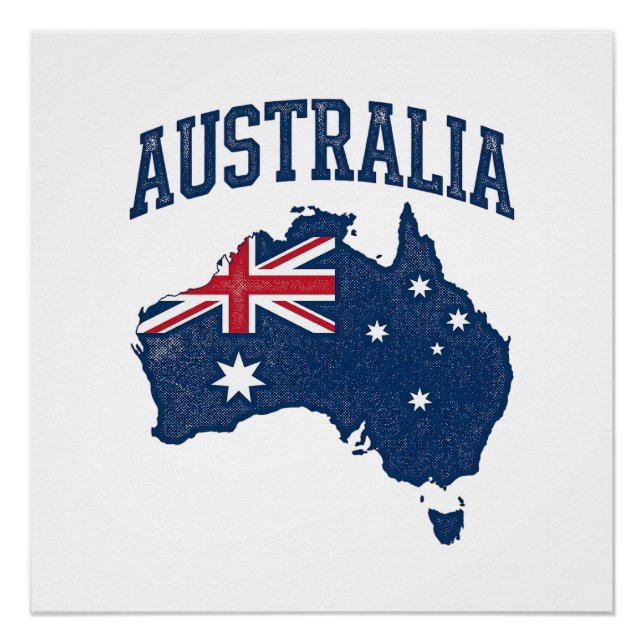 Póster Bandeira da Austrália Mapa Gráfico Antigo Maltrata (Frente)