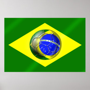 Poster Bandeira da bola de futebol de Brasil Futebol