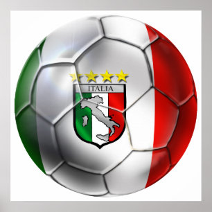 Póster Bandeira da bola de futebol de Italia Forza