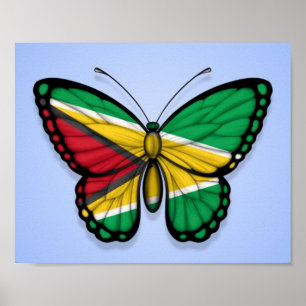 Póster Bandeira da borboleta de Guyana no azul