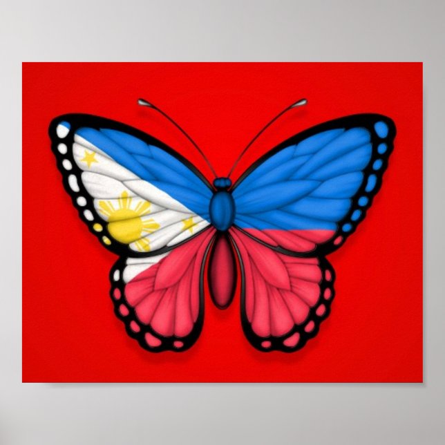 Póster Bandeira da Borboleta Filipina em Vermelho (Frente)