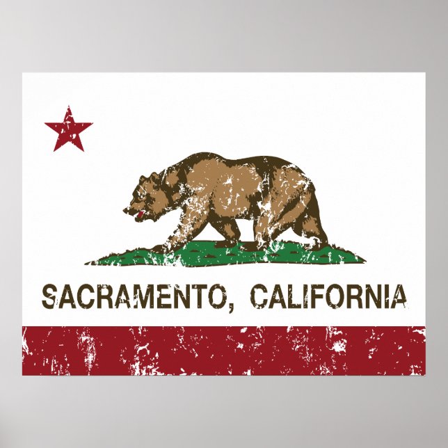 Póster bandeira da Califórnia sacramento angustiada (Frente)