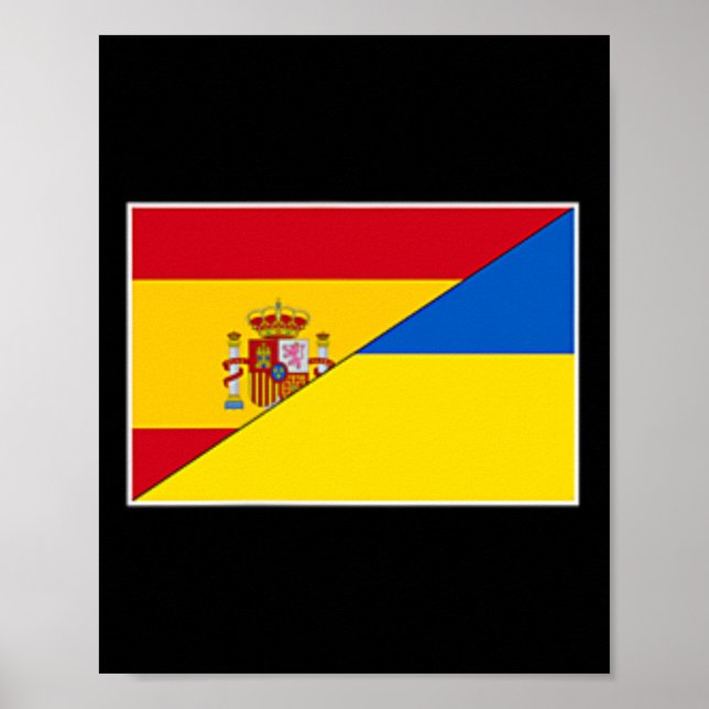 Poster Bandeira da Espanha Ucrânia Apoio Espanhol Ucrania (Frente)