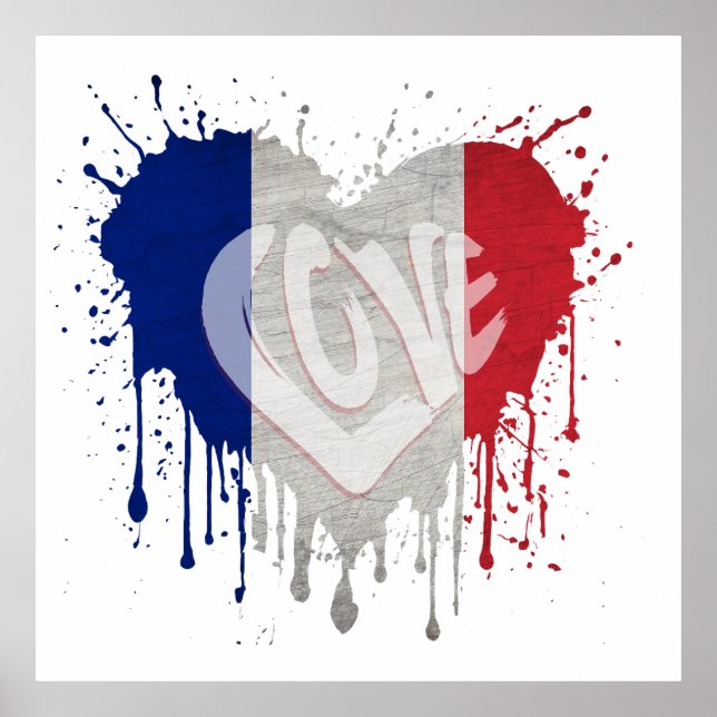 Poster Bandeira da França Amor (Frente)