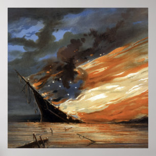 Poster Bandeira da guerra civil rebelde em chamas da band