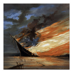 Póster Bandeira da Guerra Civil Rebelde no Fogo da bandei