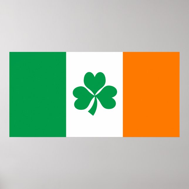 Póster Bandeira da Irlanda Shamrock (Frente)