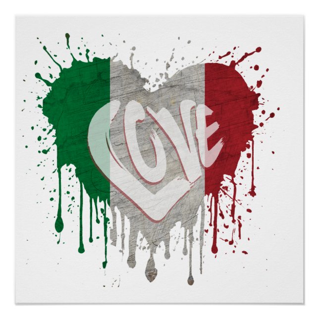 Póster Bandeira da Itália Amor (Frente)