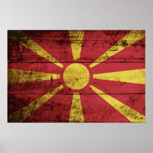 Póster Bandeira da Macedônia em grão de madeira antiga