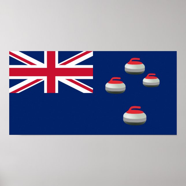 Poster Bandeira da Nova Zelândia com Rochas Curling (Frente)