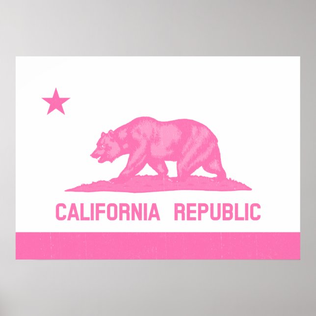 Póster Bandeira da República da Califórnia (rosa) (Frente)