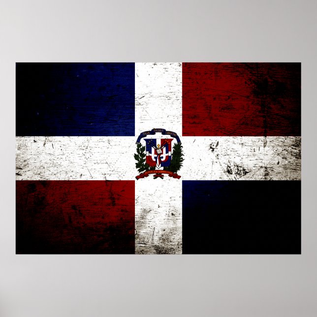 Poster Bandeira da República Dominicana Black Grunge (Frente)