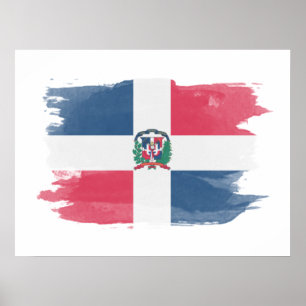 Poster Bandeira da República Dominicana com pincel traçad