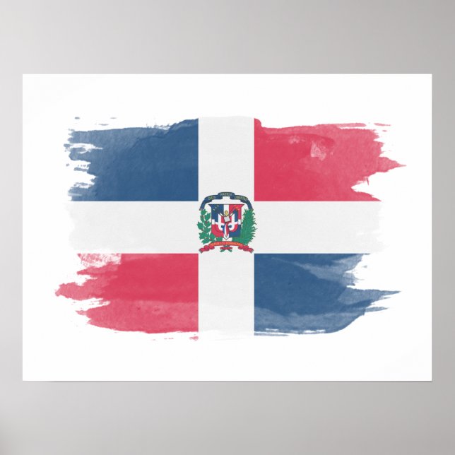 Poster Bandeira da República Dominicana com pincel traçad (Frente)