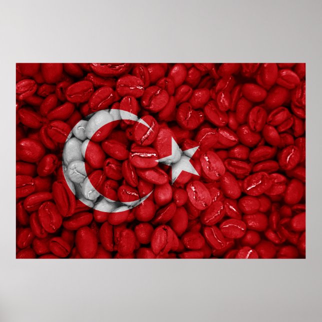 Poster Bandeira da Turquia com café (Frente)