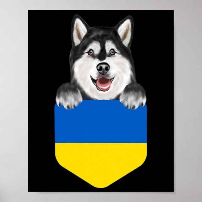 Poster Bandeira da Ucrânia Alaskan Malamute Cachorro No B (Frente)