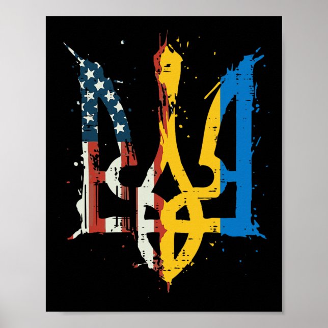 Poster Bandeira da Ucrânia América Tridente Ucraniano Try (Frente)