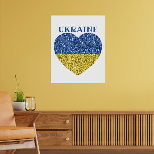 Poster Bandeira da Ucrânia brilho falso brilho Coração co