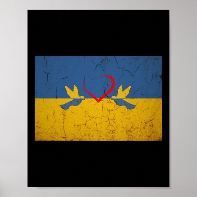 Poster Bandeira da Ucrânia Com Coração  (Frente)