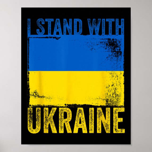 Poster Bandeira da Ucrânia Distorcida Eu Apoio a Ucrânia  (Frente)