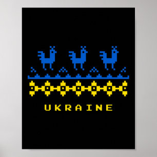 Poster Bandeira da Ucrânia e Padrão Folclórico Tradiciona