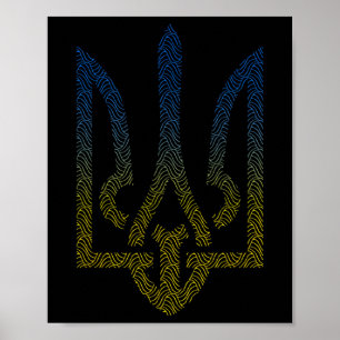 Poster Bandeira da Ucrânia e Tridente Ucraniano Eu Apoio