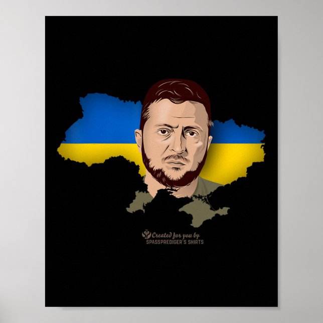 Poster Bandeira da Ucrânia Mapa Zelensky Presidente da Uc (Frente)