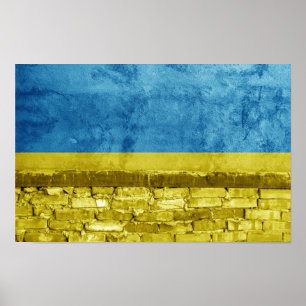 Poster Bandeira da Ucrânia no muro
