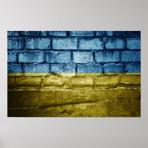 Poster Bandeira da Ucrânia no muro