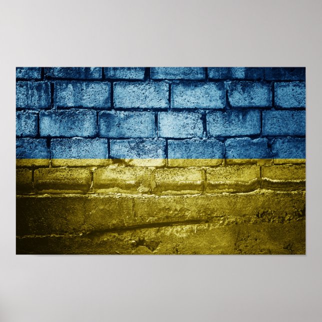 Poster Bandeira da Ucrânia no muro (Frente)