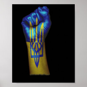 Poster Bandeira da Ucrânia + Tridente Em Um Punho Cerrado