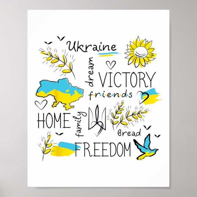 Poster Bandeira da Ucrânia - Vitória - Liberdade - Lar -  (Frente)