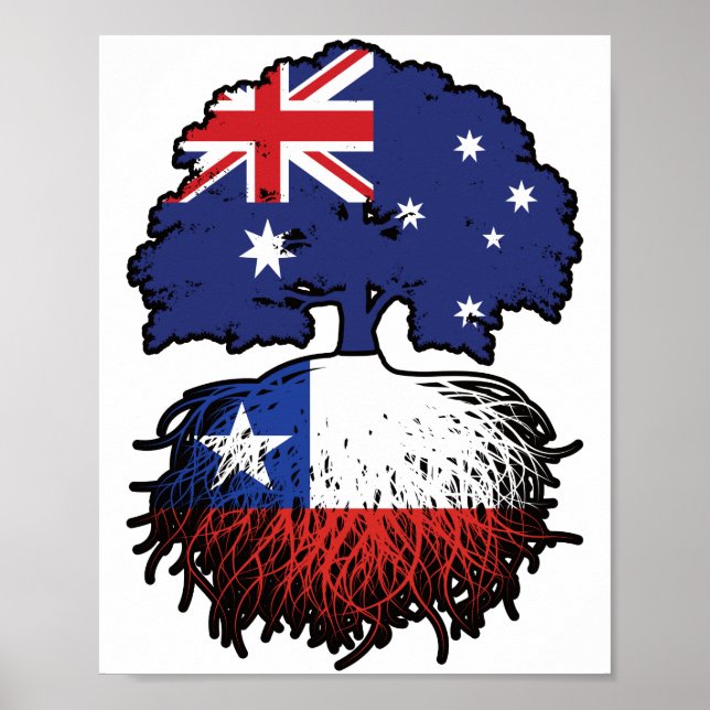 Poster Bandeira das Raízes da Árvore Australiana do Chile (Frente)